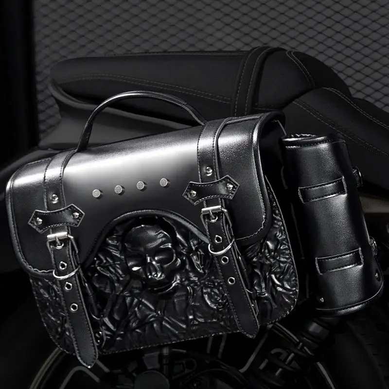 1pc Skull Motorcycle Side Bag Punk Rider Essential Steampunk Medieval Vintage Waterproof Storage Motorbike Gear Bike Saddlebag