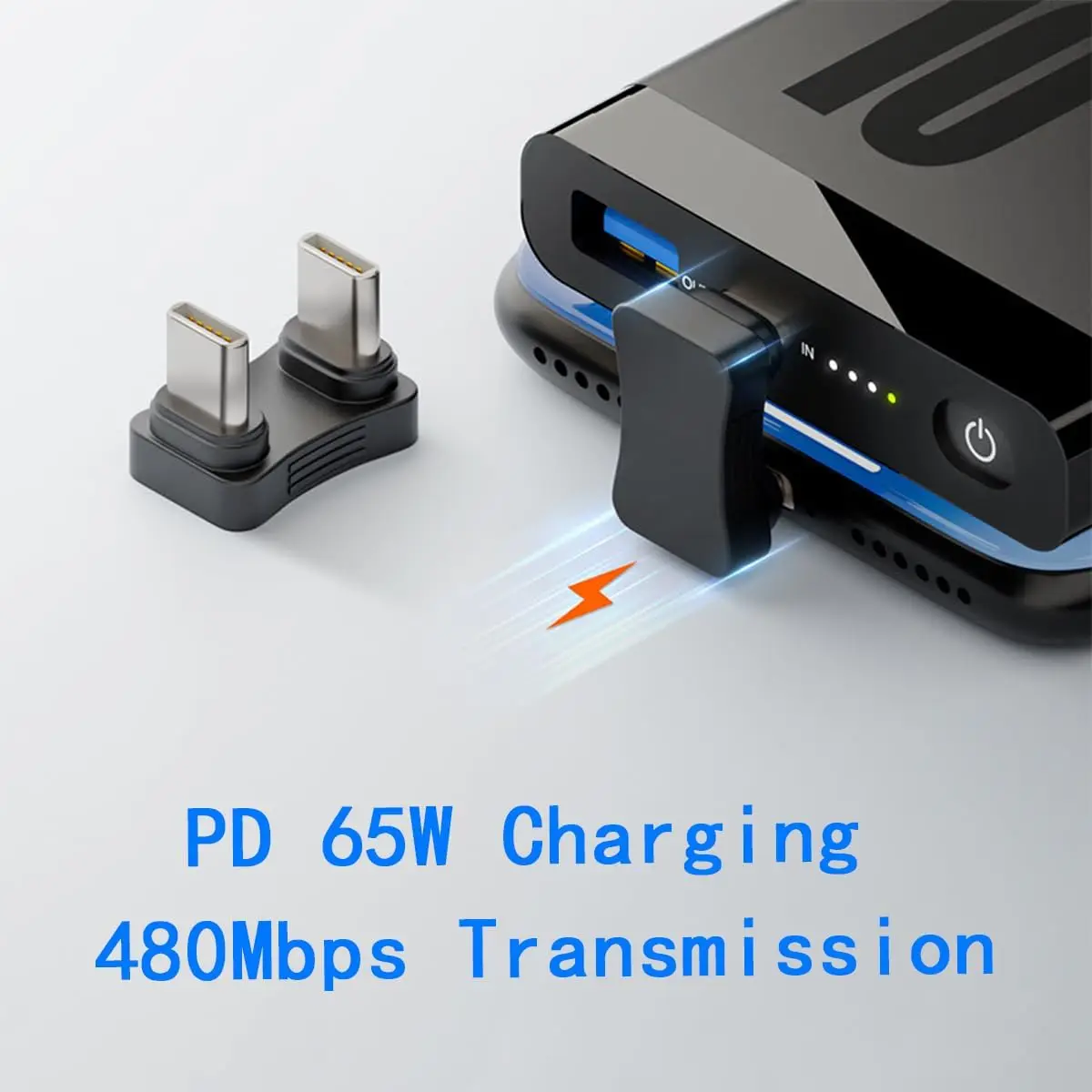 U자형 유형 C 남성-남성 연장 어댑터 480Mbps 전송 속도 PD 65W 충전 변환기 전원 충전기 케이블 커넥터
