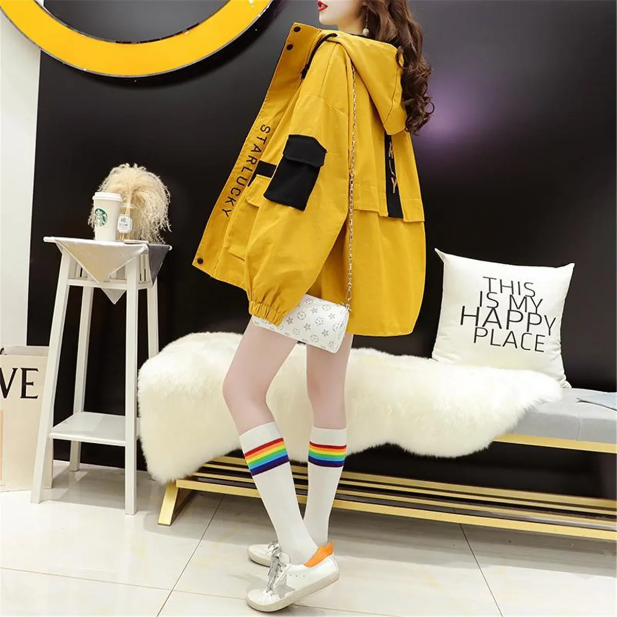 Cool Black Work Jacket Harajuku Streetwear Kpop Hoodie Women Anime Tops Vintage Ulzzang Autumn Boyfriend Patchwork Jacket Femme