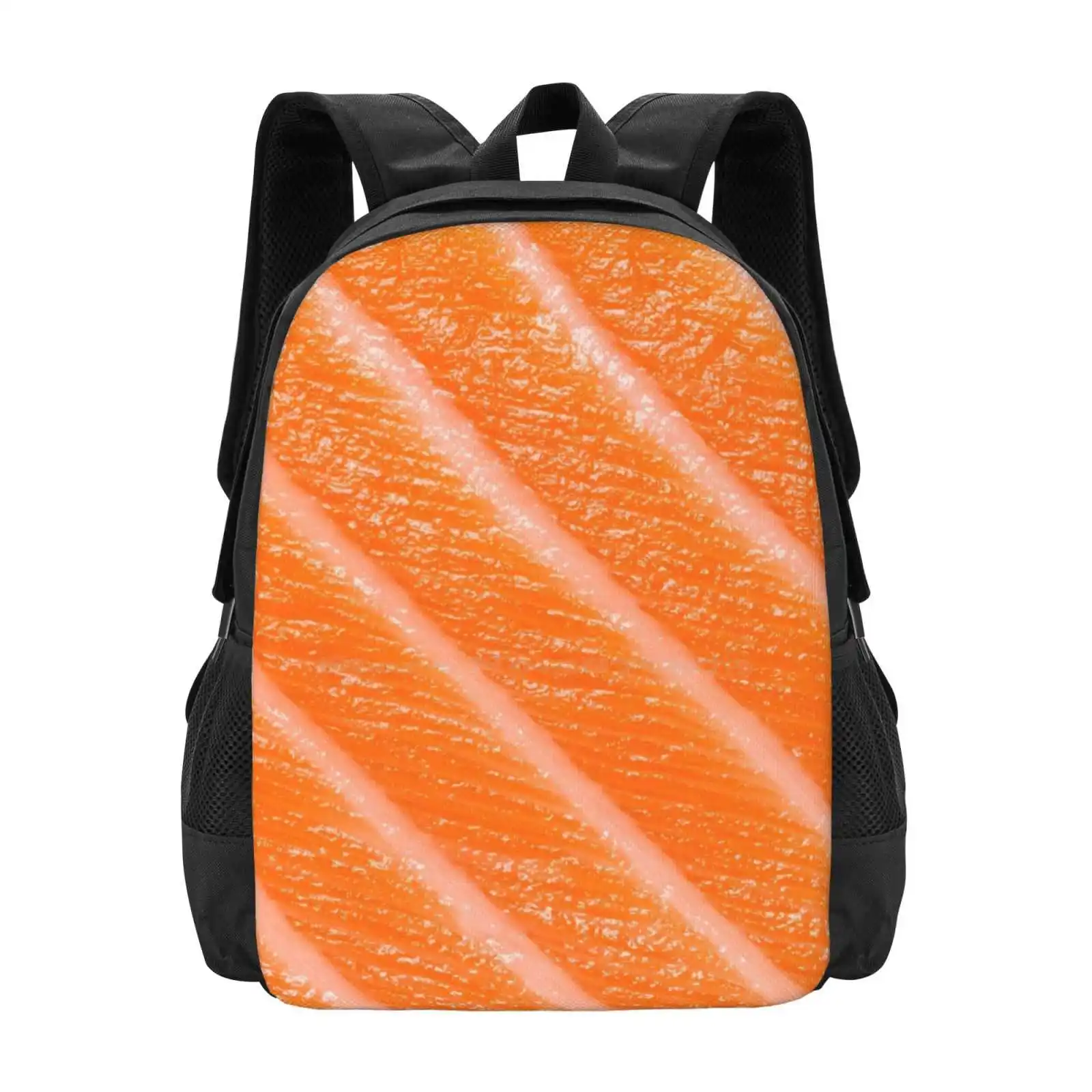 Salmon Sushi / Sashimi Bag Backpack For Men Women Girls Teenage Salmon Sushi Sashimi Orange Striped Food Tasty Close Up