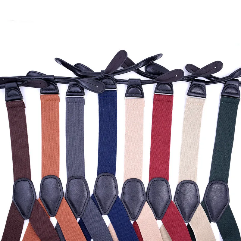 メンズ6クリップシャツサスペンダー35cmトラウザーズクリップオンボタンyバックブレースpuレザー伸縮性調整可能ストラップベルト