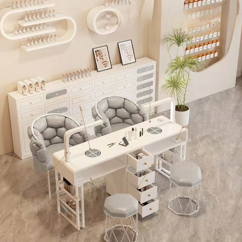 

Aesthetic White Nail Desks Wommen Designer Modern Beauty Nail Desks Nordic Reception Tavolo Per Unghie Nail Spa Furniture