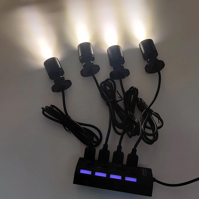 MINI Led Usb 5V punto de luz Draagbare Mini Spots Wijn Kast Keuken Sieraden lámpara de escaparate Kit de iluminación Met Schakelaar 1W 3W