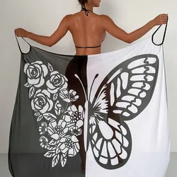 Sexy Butterfly Print Cover Up Swimwear Women Dress Summer Tunic Bikini Bath Sarong Wrap Skirt Swimsuit Elegant Lady Beachwear