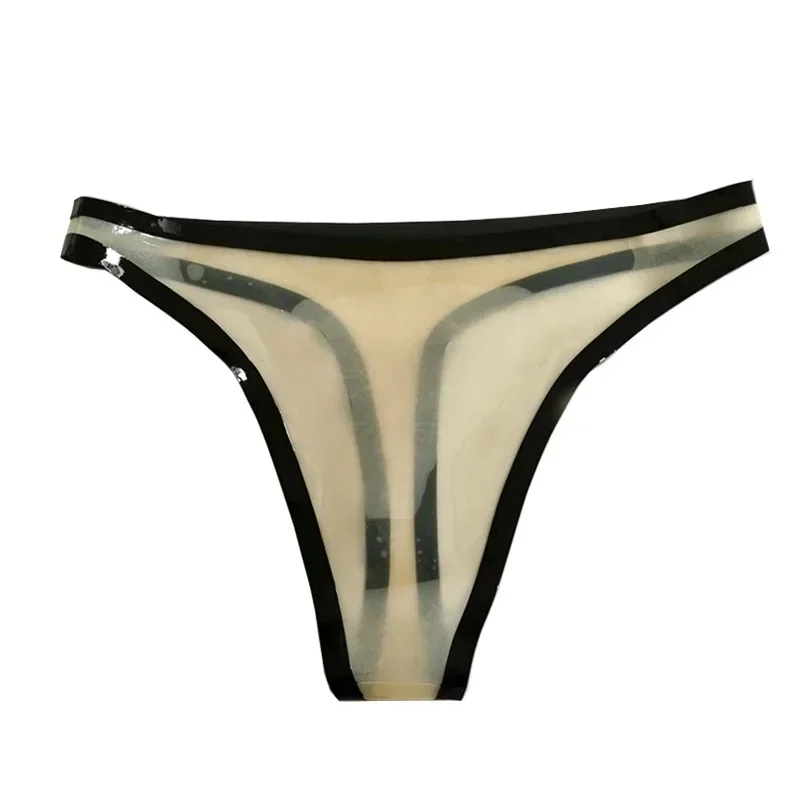 

Women Latex Briefs Transparent with Black Trim Panties Shorts Rubber Underwear Sexy Lingerie Cosplay Costumes