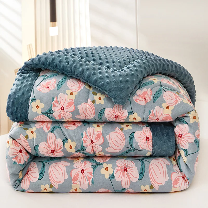 King Size Thick Flannel Comforters Weight Quilts Winter Bedding Bedspreads Minky Polyester Printed Blankets for 