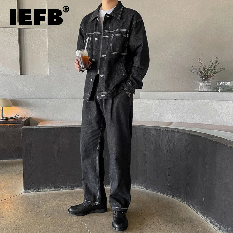 IEFB Autumn New Trend Men\'s Denim Set Korean Style Fashion Jean Jacket Suits Straight Leg Casual Jeans Street Two Piece 9C1030