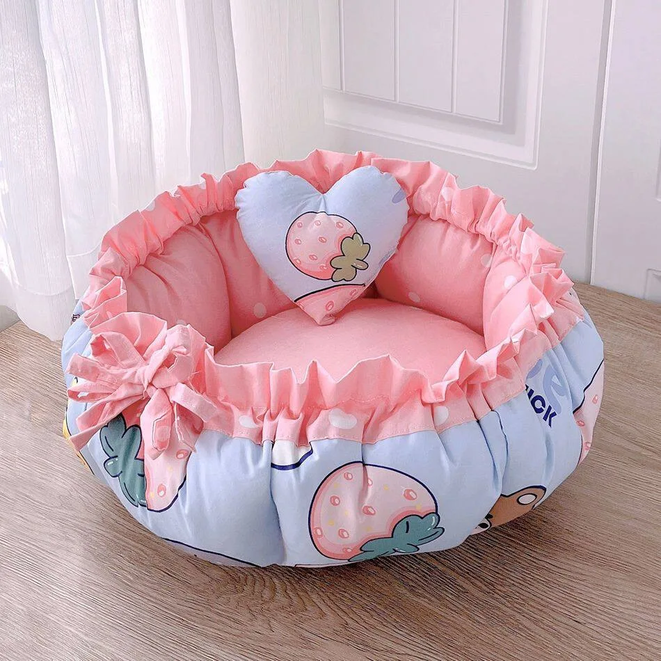 Dog kennel winter warm pet princess bed small dog teddy sleeping nest non-removable and washable