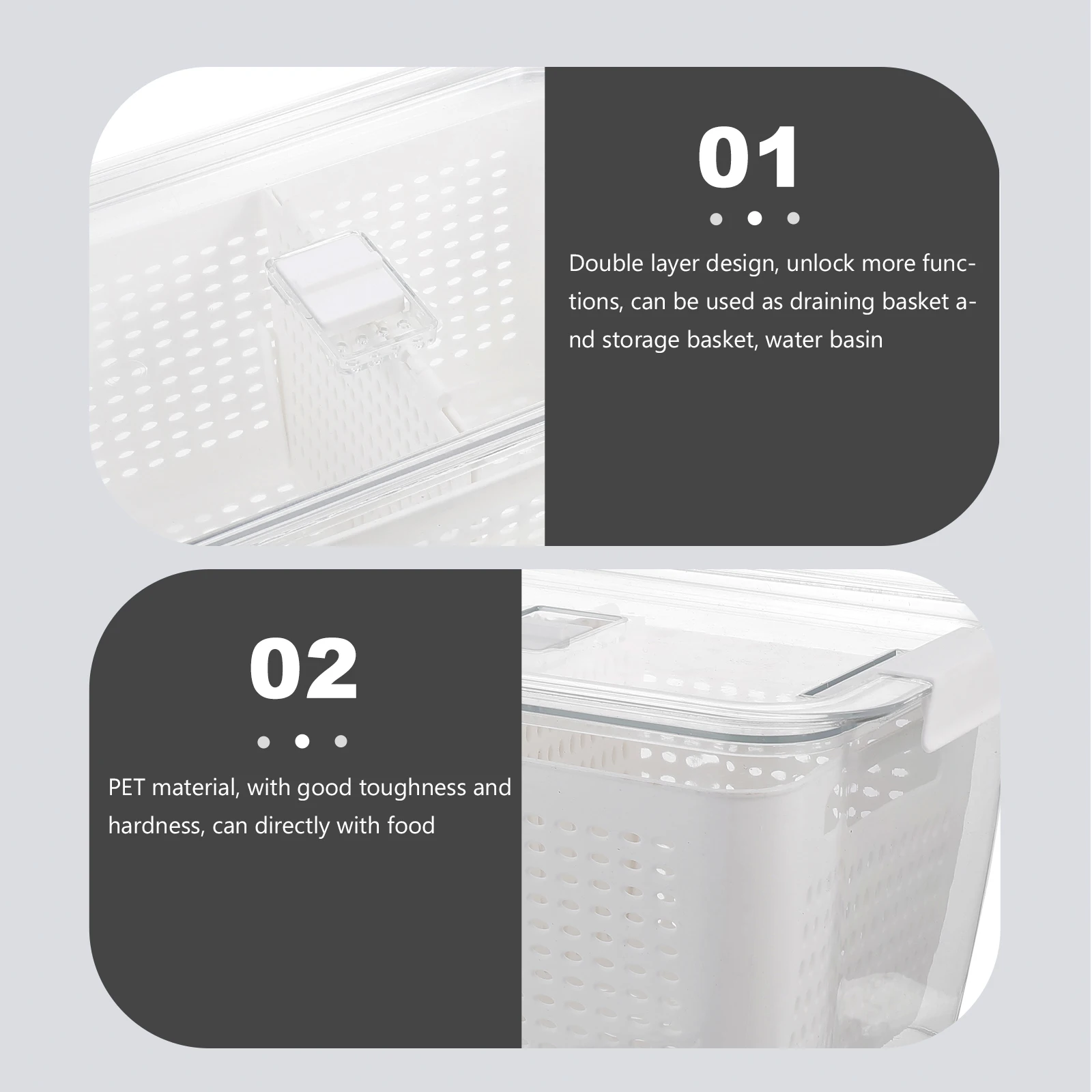 

Sealed Crisper Veggie Tray Fridge Storage Box White PET Double Layer Vegetable Crisper Fruit Boxes Food Containers Refrigerator