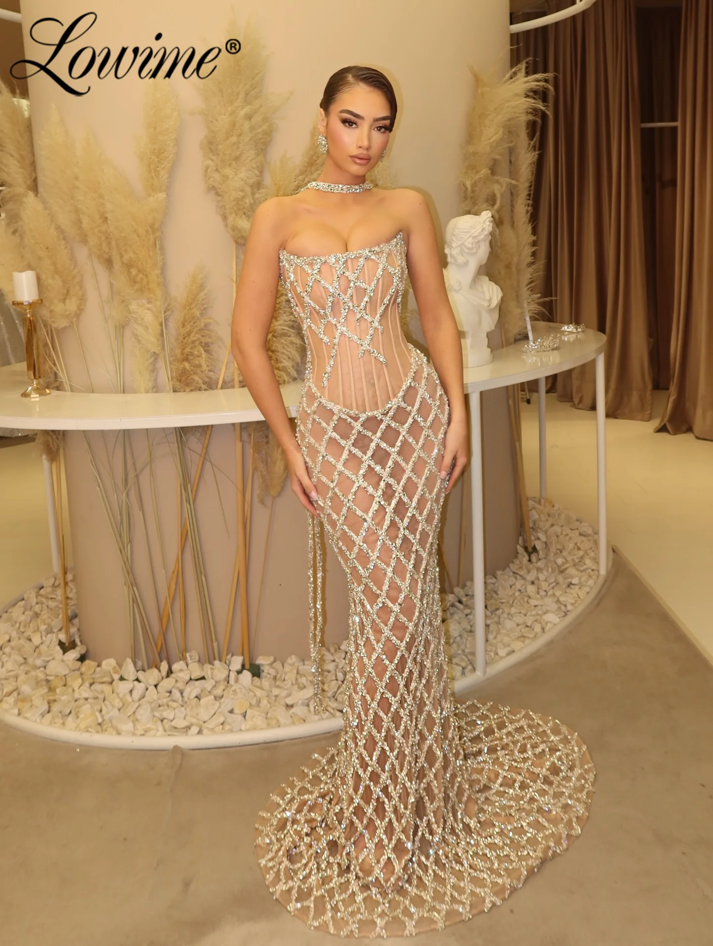 

Graceful Champagne Mermaid Prom Dresses Strapless Evening Gowns Sweep Train Party Dress For Wedding Arabic Robes De Soirée 2026