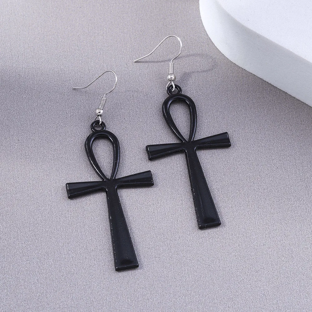 Aihua Große Steampunk Vintage Ägyptische Ankh-Kreuz-Ohrringe für Damen und Herren, Gothic Persönlichkeits-Ohrringe für Damen und Herren, Schmuck – Detail 3