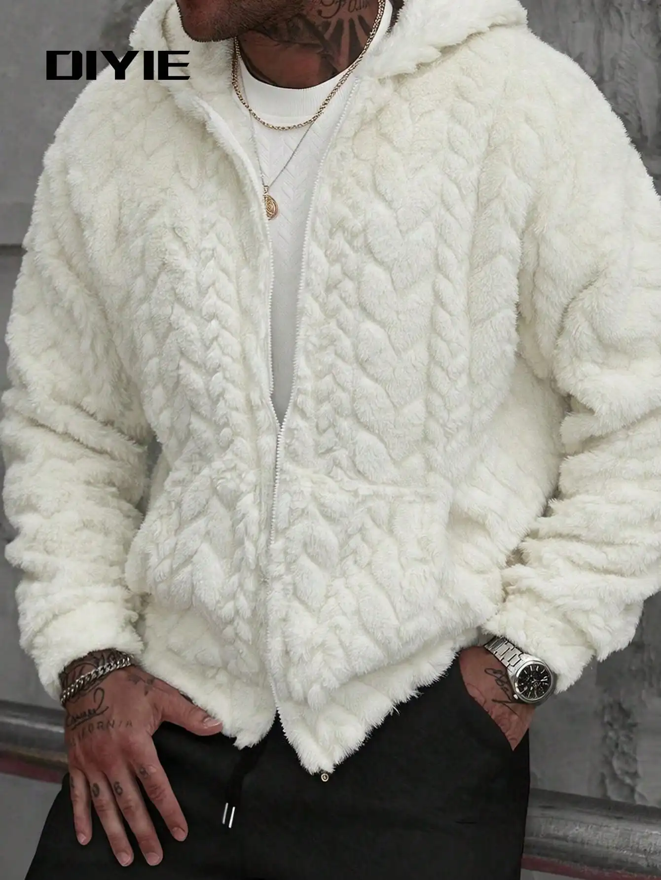 Herren Herbst/Winter Langarm-Thermojacke Fleece-Gefütterte Minimalistische Freizeitjacke mit Kapuze für Herbst/Winter