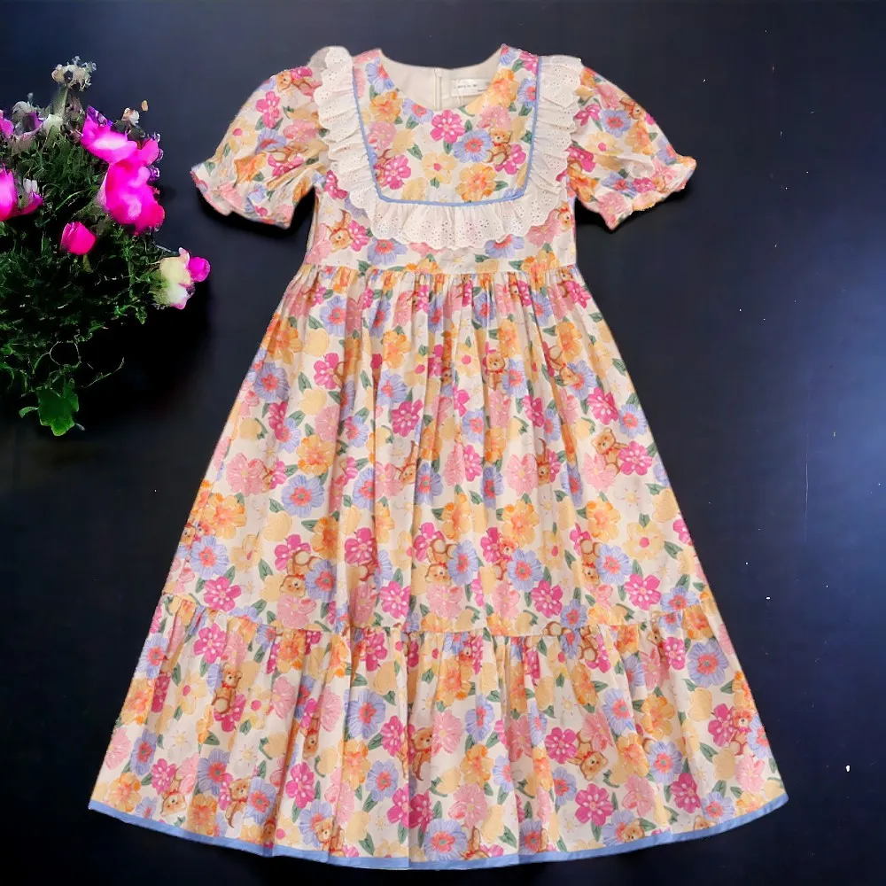 Girls Lolita Flower Dresses for Kids Outfits Party Summer Short  Sleeve Teenagers Costumes Baby Children Clothes 6 8 10 12 Years