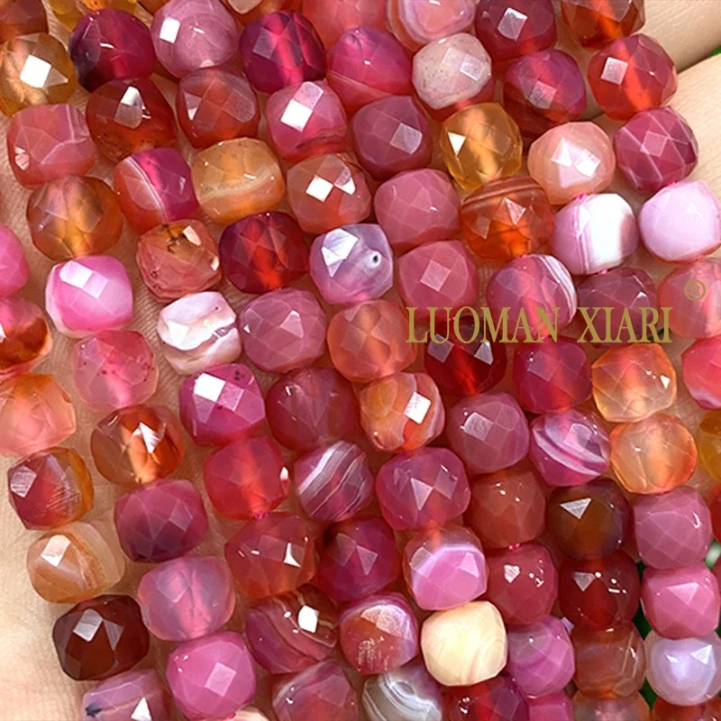 حبات من الحجر الطبيعي لصنع الحلي ، مربعة الأوجه ، عقيق أحمر وردي ، فاصلة مكعبات فضفاضة ، أساور ذاتية الصنع ، إكسسوارات سحر ، 7-8 #2