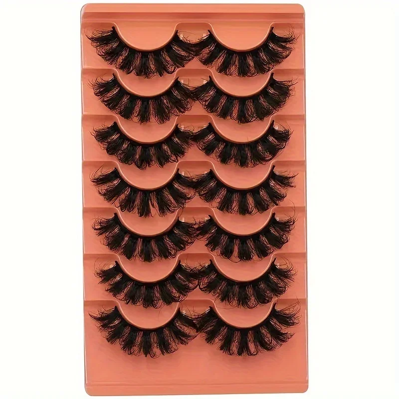 7 Pairs Fluffy False Eyelashes 20mm Full Wispy Lashes 8D Volume Curly Fake Eyelashes 7 Pairs Multipack