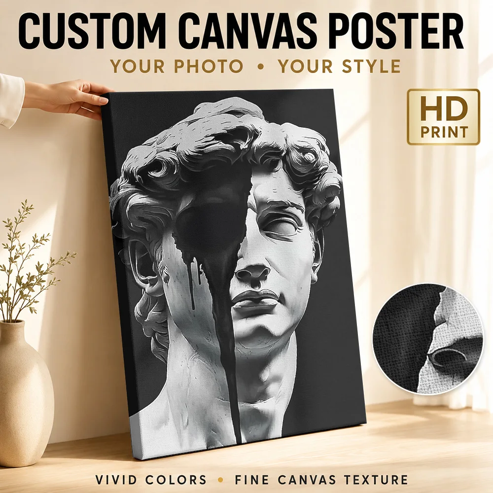 Melting David Sculpture Framed Canvas Print Poster Custom Modern Aesthetic Canvas Wall Art for Dining Room Decor Ready to Hang
