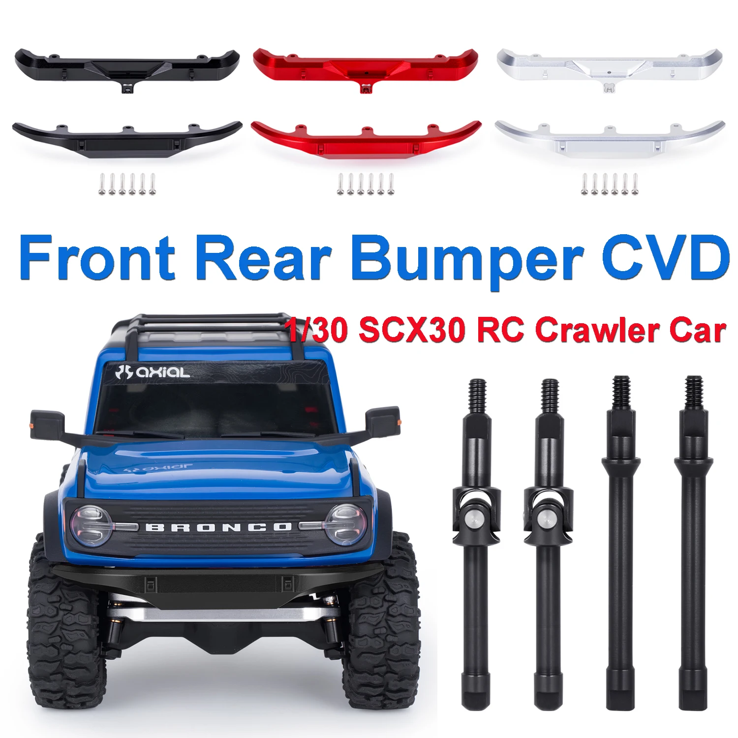 

1/30 SCX30 RC Aluminum Alloy Front Rear Bumper CVD Upgrade Kit for RC Crawler Car Axial SCX30 Bronco Chassis DIY Model Accessory