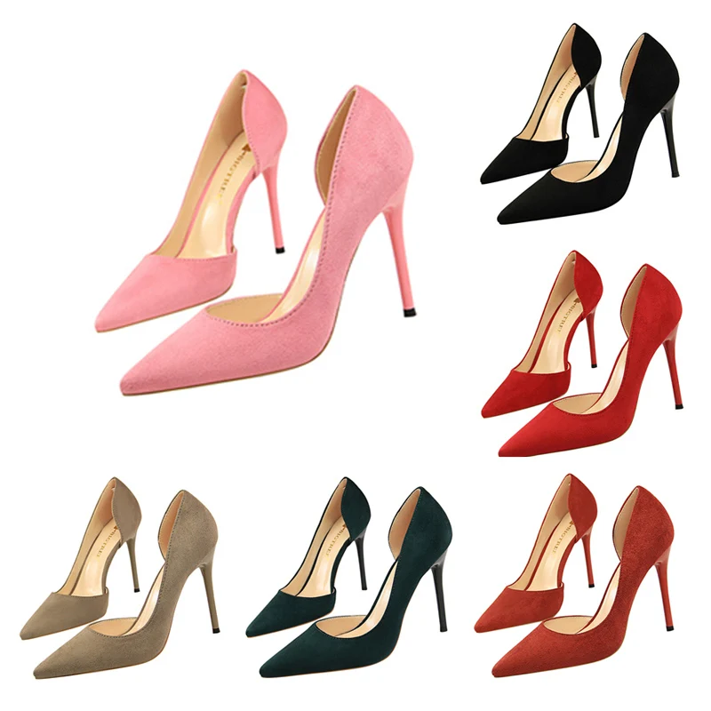 Women Fetish Red Pink Daily Office Vintage Concise Pumps Lady Flock 10.5cm High Heels Party Scarpins Nightclub Stiletto Shoes