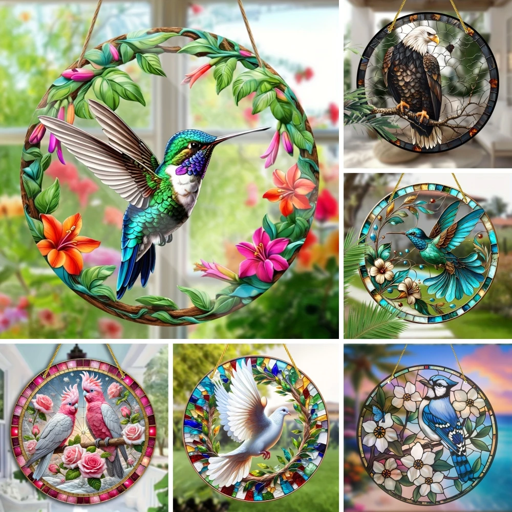 Lebhafter drei Kolibri-Sonnenfänger – glasähnliche Acrylkunst – schillernde Innen-/Außendekoration für Fenster, Hof, Zuhause, Küche