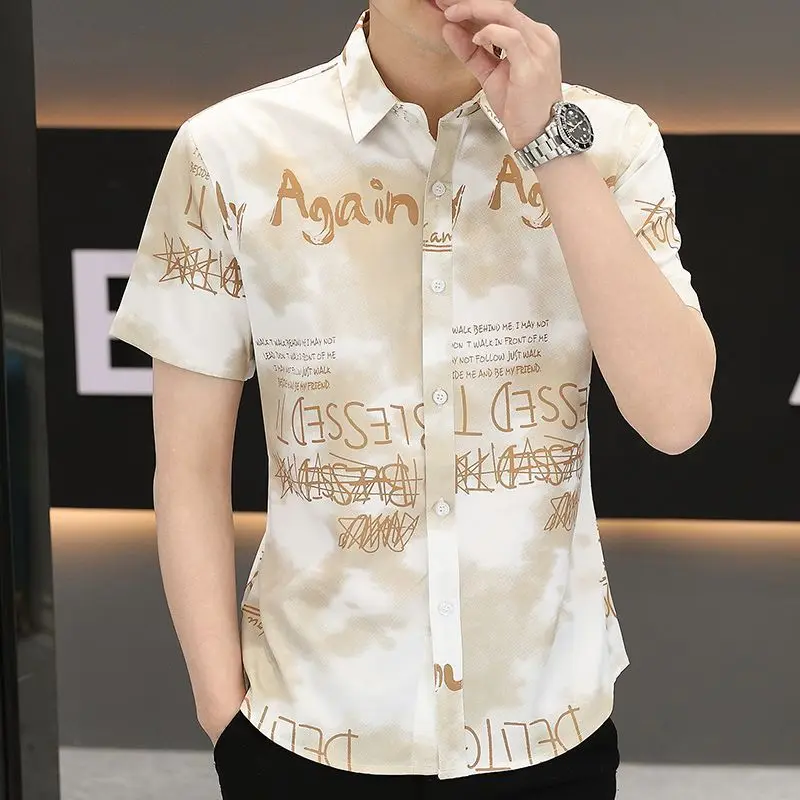 2025 Summer Short-sleeved Shirt for Men Thin Korean Style Cardigan Casual Free Iron Silk Top