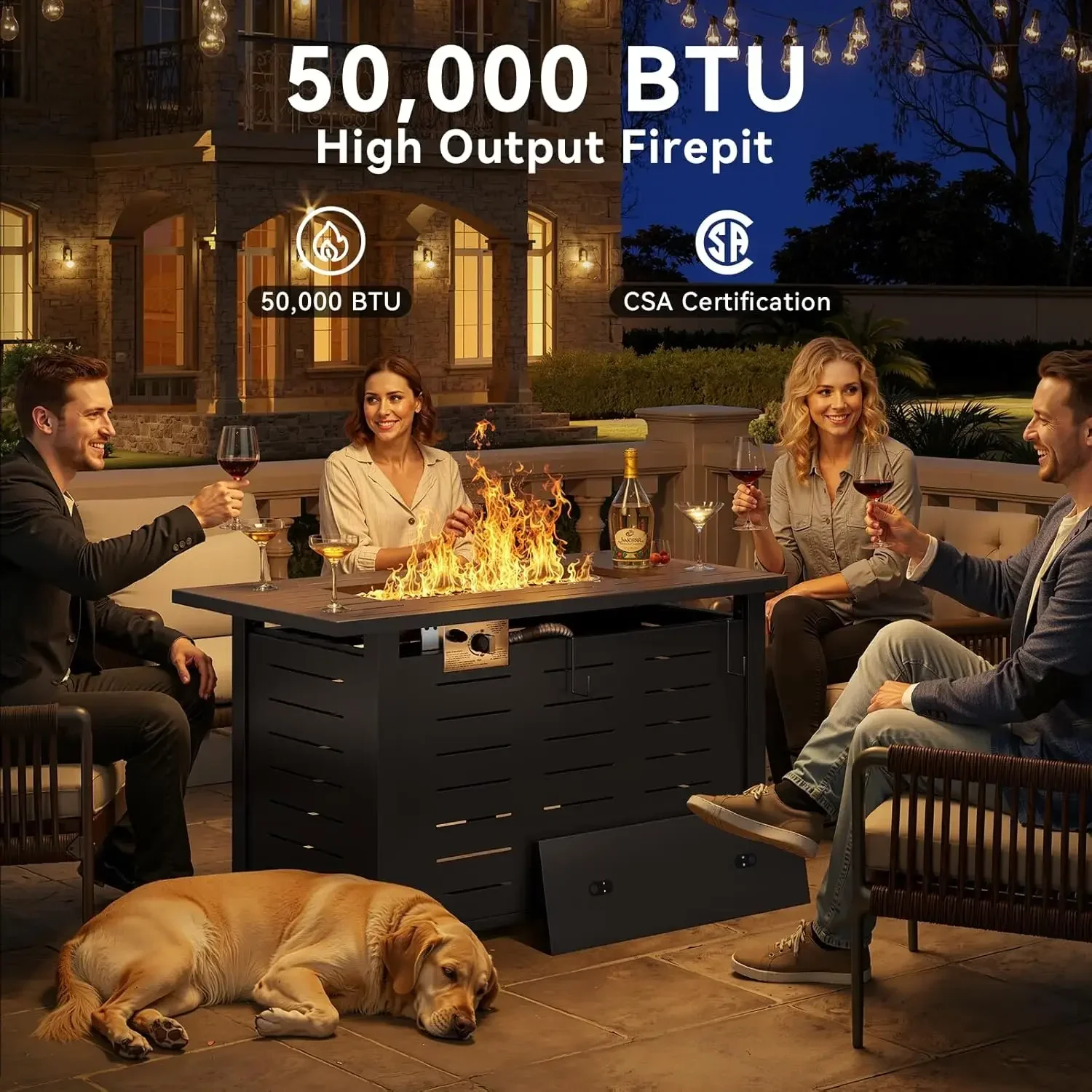 41 Inch Propane Fire Pit–50,000 BTU Gas Fire Pit Table with Removable Lid & Lava Rocks, Rectangle Firepit Table for Outside,
