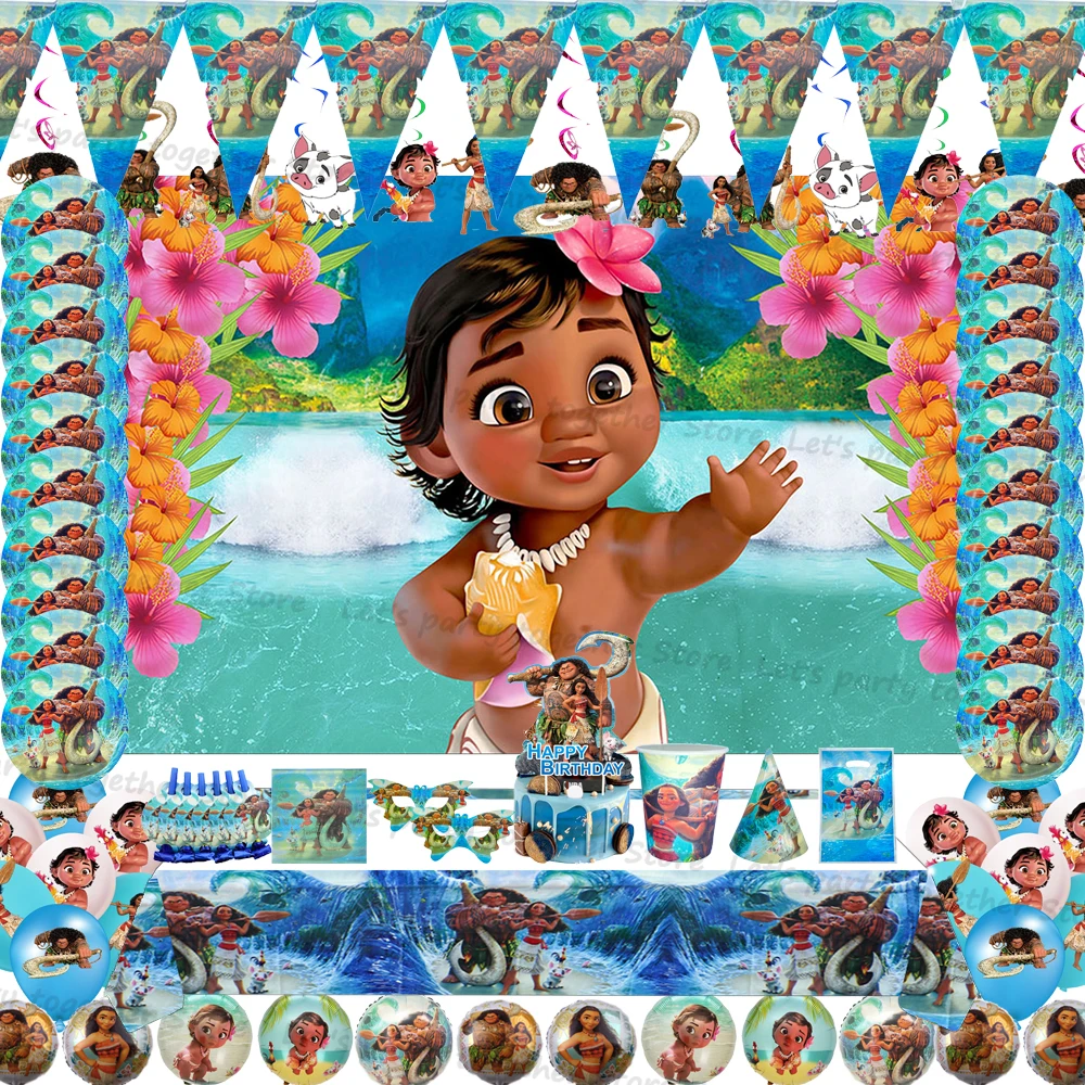 Moana Birthday Party Decoration Boys Girls Party Supplies Princess Maui Anime Figures Tableware Plate Cup Napkin Festivel Disney