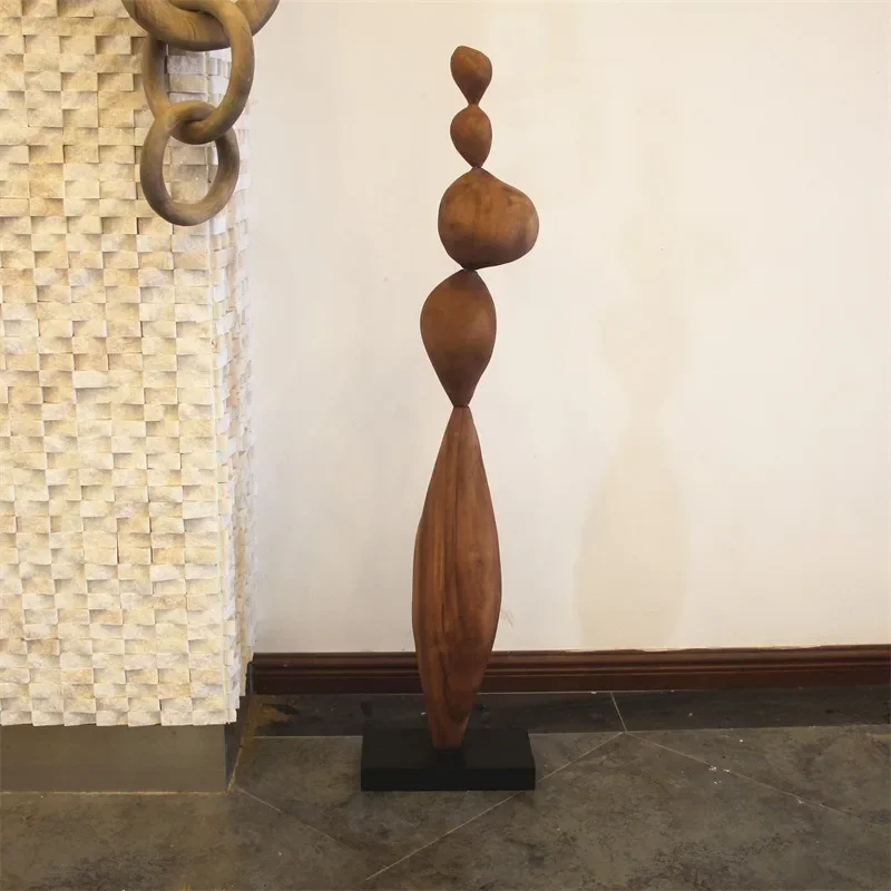 Carbonized Wooden Ornaments Abstract Solid Wood Floor Decoration Figurine Vintage Home Decor Entrance Hall Groot Art Sculptures