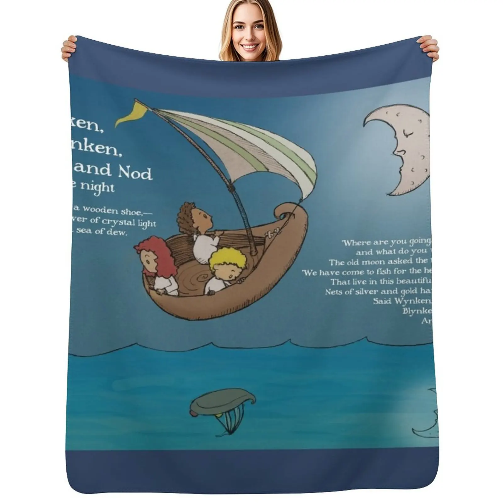 

Wynken, Blynken, and Nod Poem Throw Blanket Decorative Sofa Soft Big sofa bed Camping Blankets