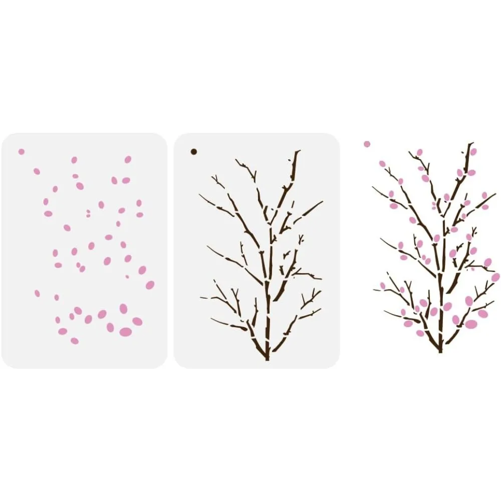 2PCS Layered Pussy Willow Painting Stencils 8.3x11.7inch Plastic PET Leaf Branch Templates Hollowed Willow Tree making kit