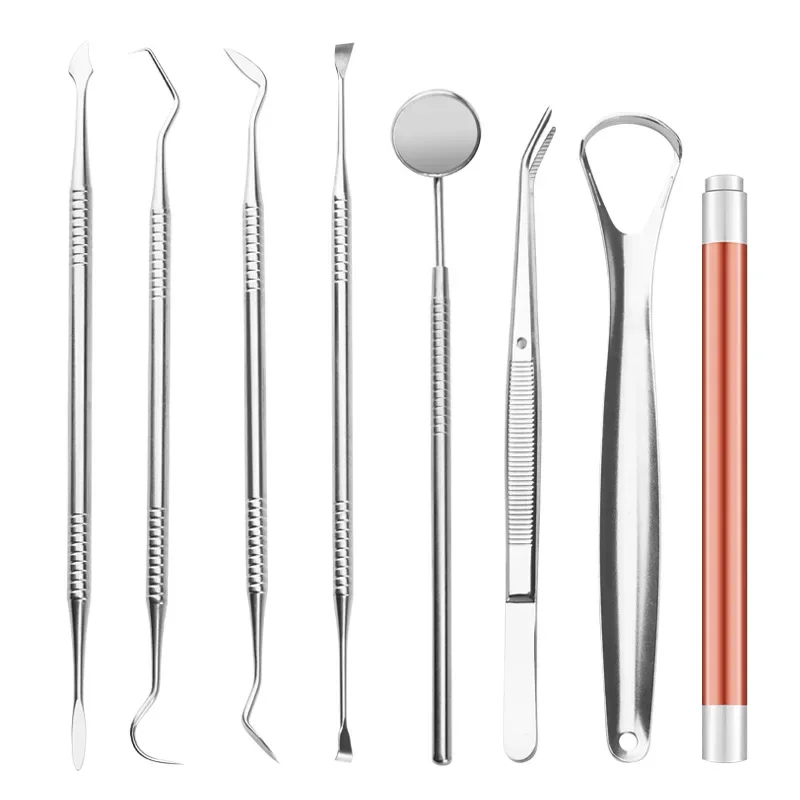 Dental Mouth Mirror Stainless Steel Tweezers Elbow Probe Dentist Instrument Teeth Cleaning Whitening Dentistry Tools Set