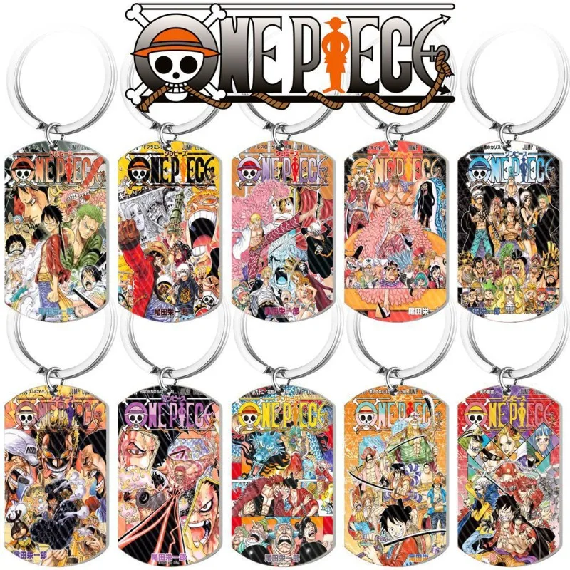 

One Piece Luffy Anime Keychain Stainless Steel Military Dog Tag with Ace Sabo Zoro Color Printing A gift for a friend