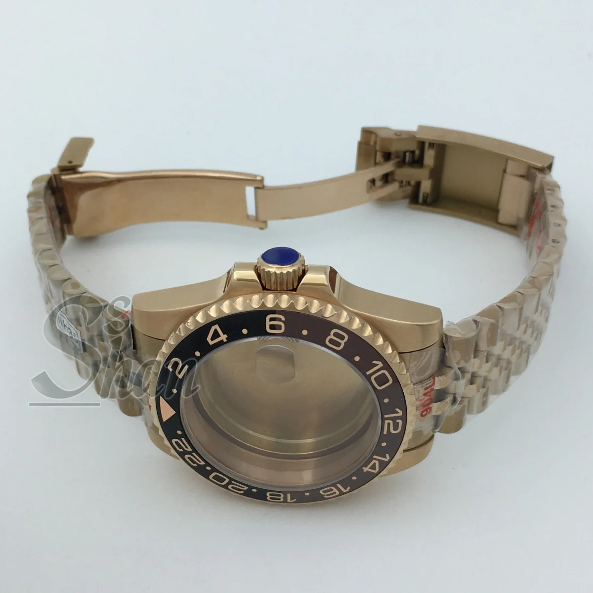 Caixa de ouro rosa 40mm, vidro de safira, moldura preta-marrom, pulseira de aço inoxidável adequada para movimentos nh34 nh35 nh36 eta2824 pt5000