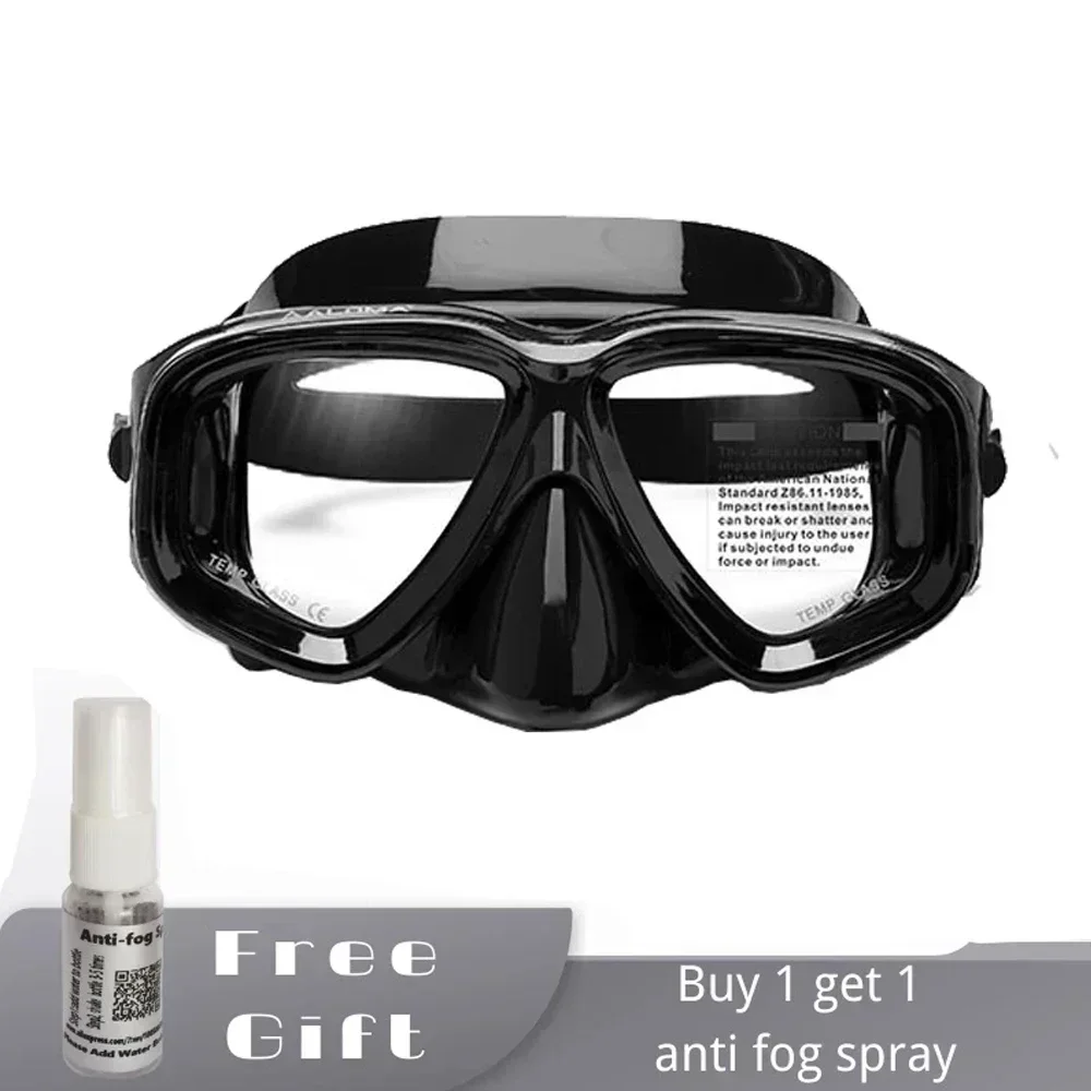 RX Prescription Optical Dive Mask Myopia -1.0 to -8.5 Tempered Lens Anti-fog Free Dive Goggles  freedive