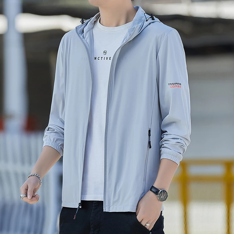 2025 Ice Silk Men's Sun Protection Clothes Outdoor UV Hiking Fishing Hooded Jacket Loose Breathable Fashion Printed Design Coat