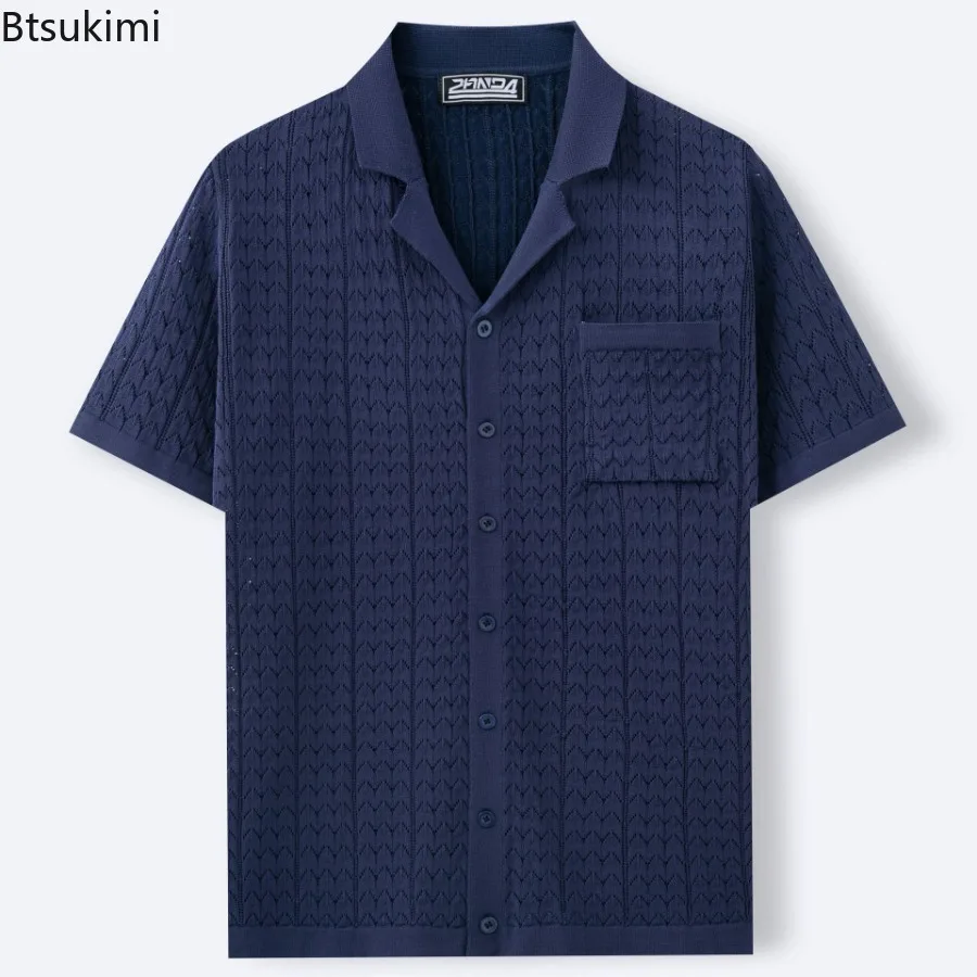 Summer Fashion Men Polo Shirt Light Luxury Business Leisure Knitted Cardigan Men's Retro Casual Solid Short Sleeve Knitwear Tops