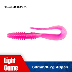 TSURINOYA – lot d'appâts artificiels souples en Silicone pour la pêche, pack de leurres pour attraper des poissons, matériel pour pêcher des bars, des brochets et des ver, 63mm, 0.7g, 40 pièces