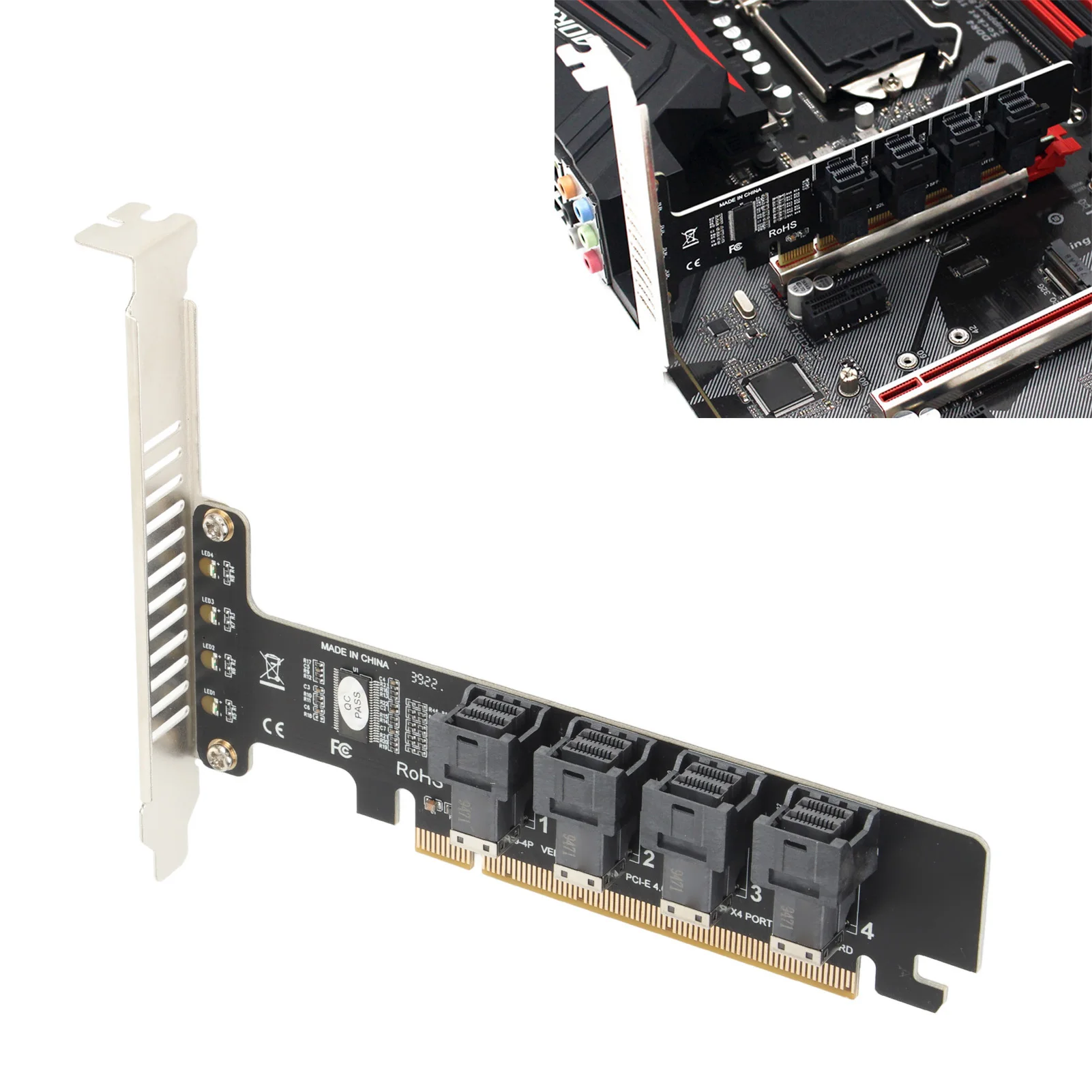 PCIE to U.2 Adapter Card PCIE X16 to 4 Port U.2 NVME SFF8643 SFF8639 PCIE Split Expansion Card with LED Indicator