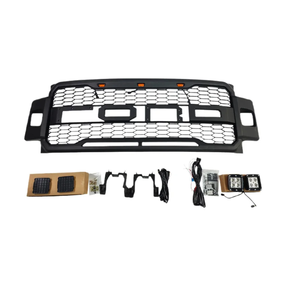 Front Grille For Ford F250 F-250 2017 2018 2019 2020 Super Duty ABS Raptor Style Car Front Grille Racing Grill Accessories