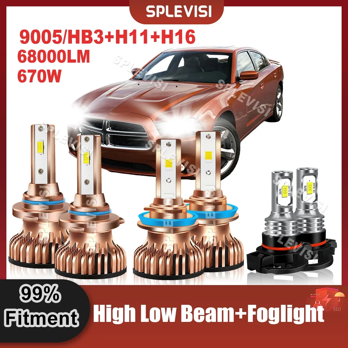 

LED Headlamp High Beam 9005/HB3+Low Beam H11+Foglight H16/5202 Combo Kit For Dodge Charger 2011 2012 2013 2014 Replace Car Light