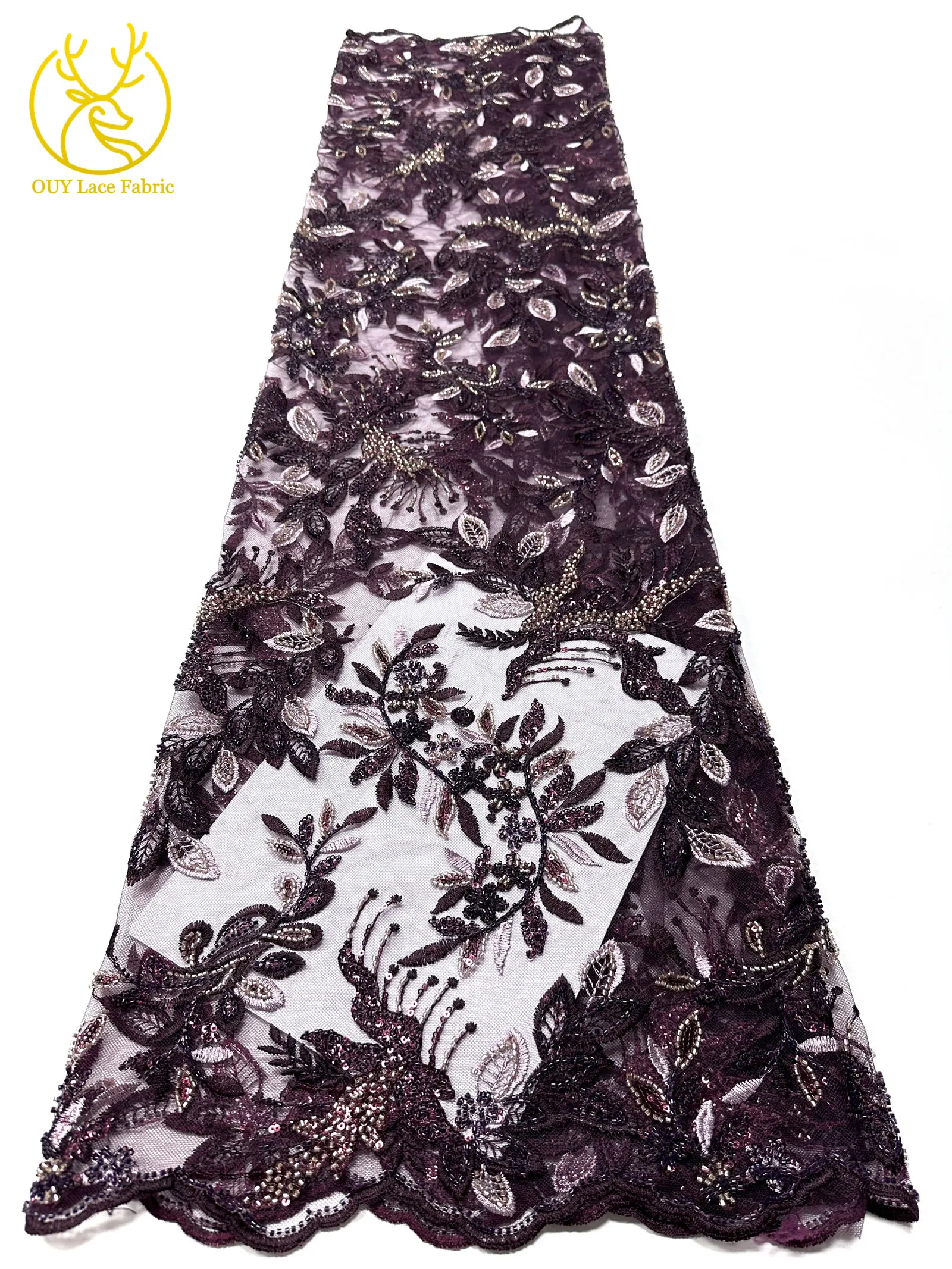Eleganter afrikanischer Perlen-Stickerei-Spitzenstoff, 5 Yards, nigerianische französische Pailletten-Tüllspitze für Damen, Partykleid, DIY-Nähen – Detail 17
