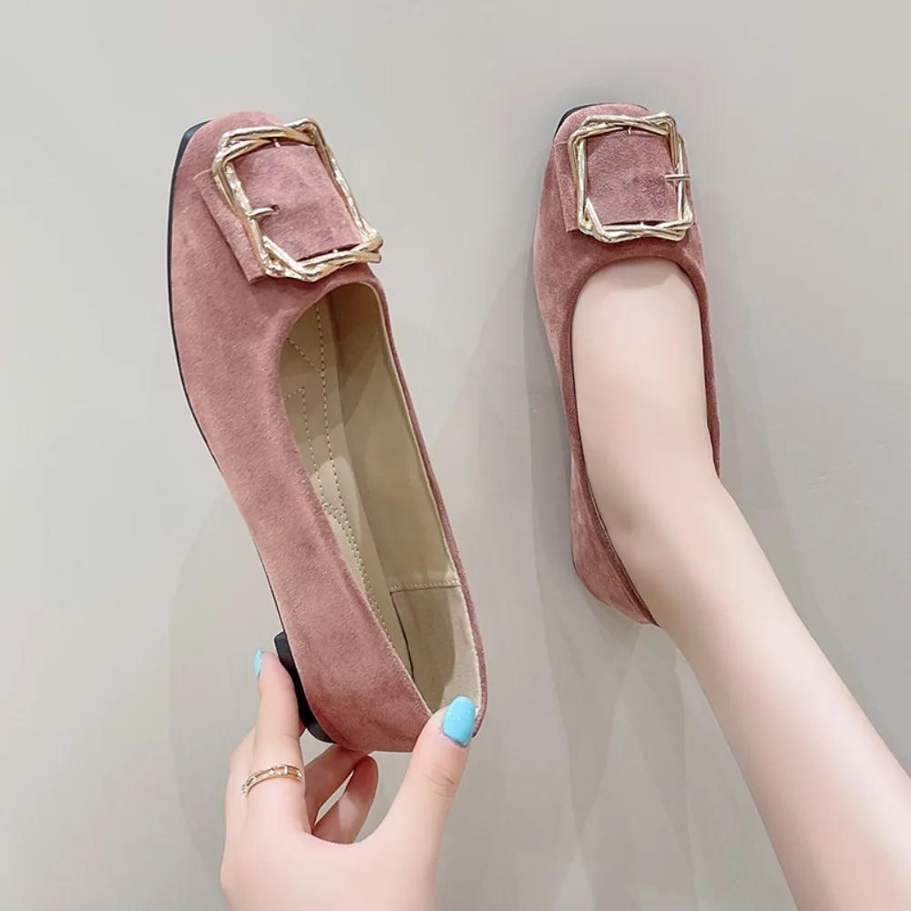 

Spring Women Flats Round Toe Suede Ladies Loafers Fashion Square Buckle Slip On Casual Shoes for Women zapatos mujer plus35-42