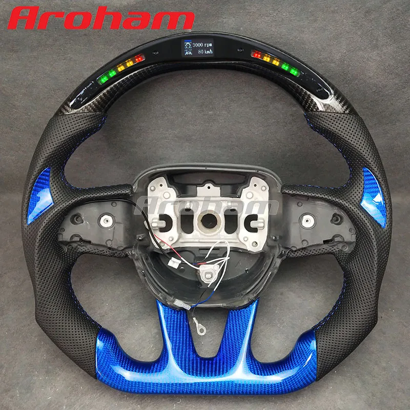 

100% Real LED Carbon Fiber Steering Wheel For Dodge Challenger Hellcat Cherokee SRT 2015 2016 2017 2018 2019 2020 2021 2022