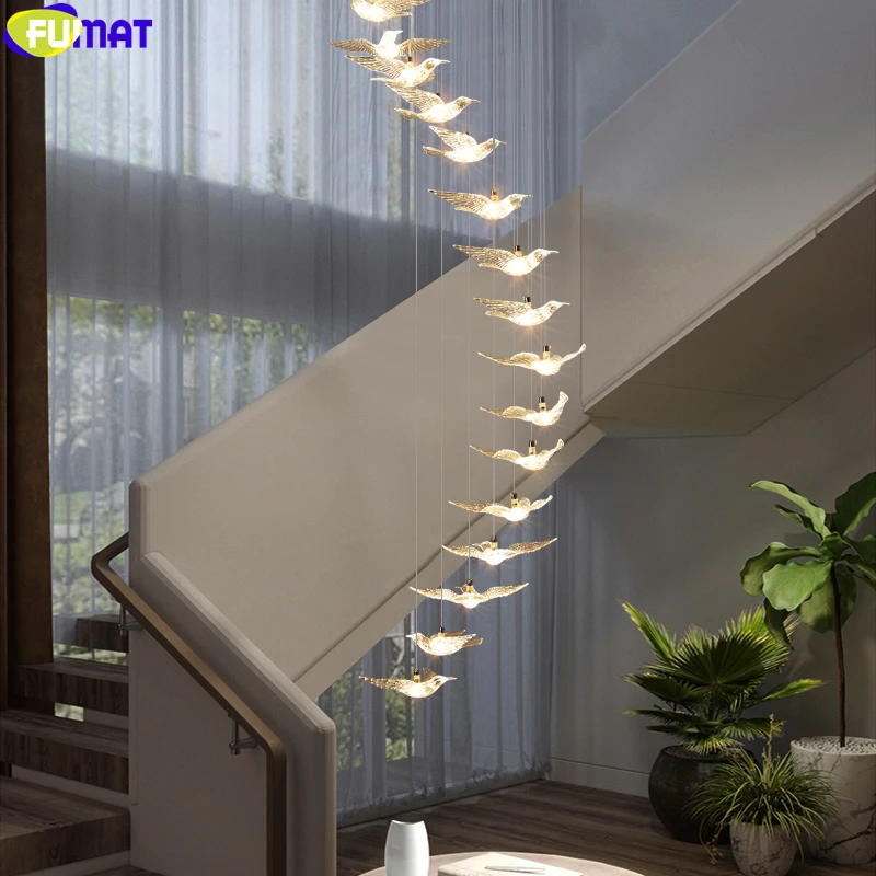 

Modern Acrylic Stair Pendant Light Parrot Bird Luxury Decor LED Chandelier Living Room Restaurant Bar Ceiling Hanging Lamp