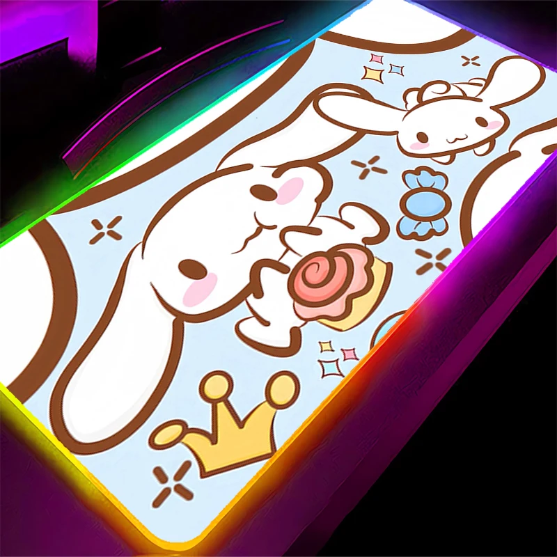 Mouse pad rgb cinnamoroll anime xxl kawaii, acessórios para jogos, teclado led, tapete de mesa, mousepad, luz de fundo