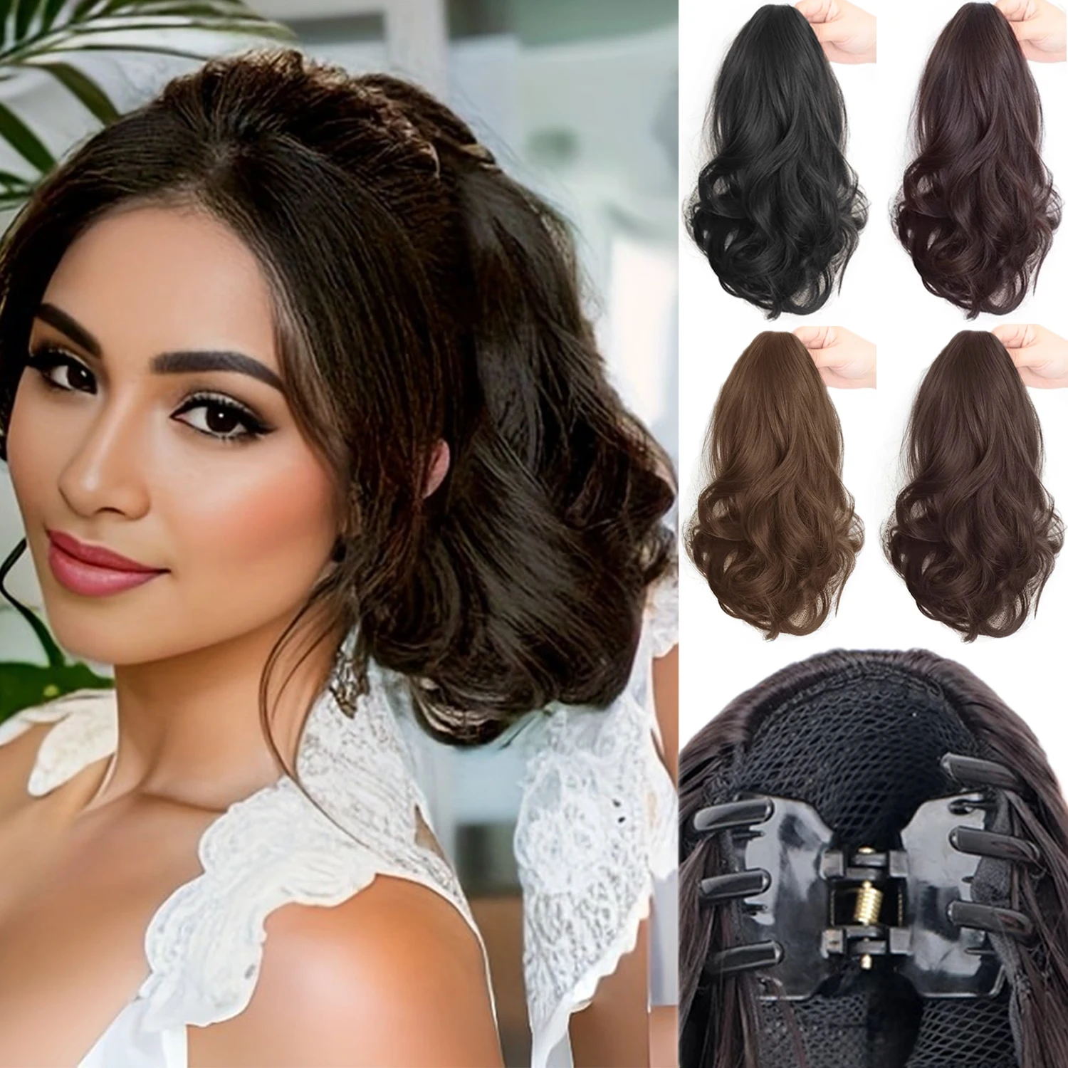 

Synthetic 10Inch Ponytail Pear blossom wave small Claw Clip Ponytail Short Curly Ponytail Ladies Hair Clip for Women