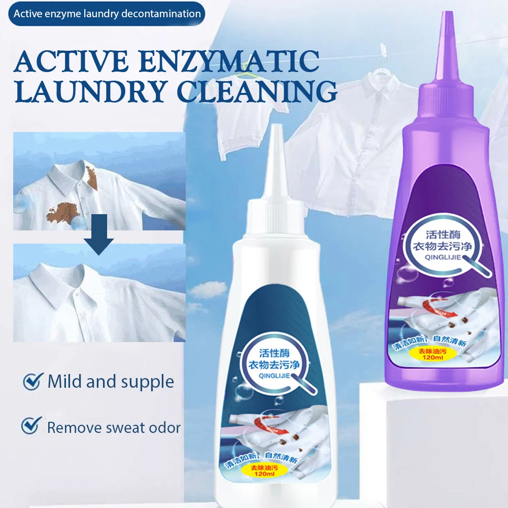 

120ml Active Enzyme Clothing Stain Removal Agents Oil Stains Odour Remover Spray Portable Laundry Household Essential Cleaner