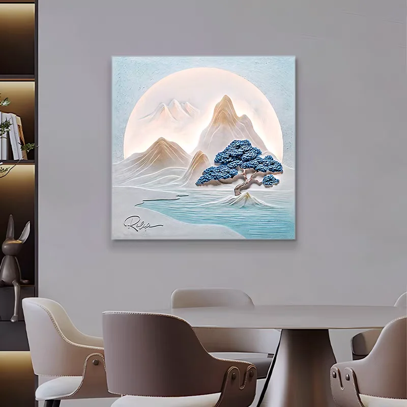 *% 3D Home Decor Wholesale Landscape Fashion LED Design Oil Hand-Paint MDF Panel Hang Wall Decor Relief Art Painting g