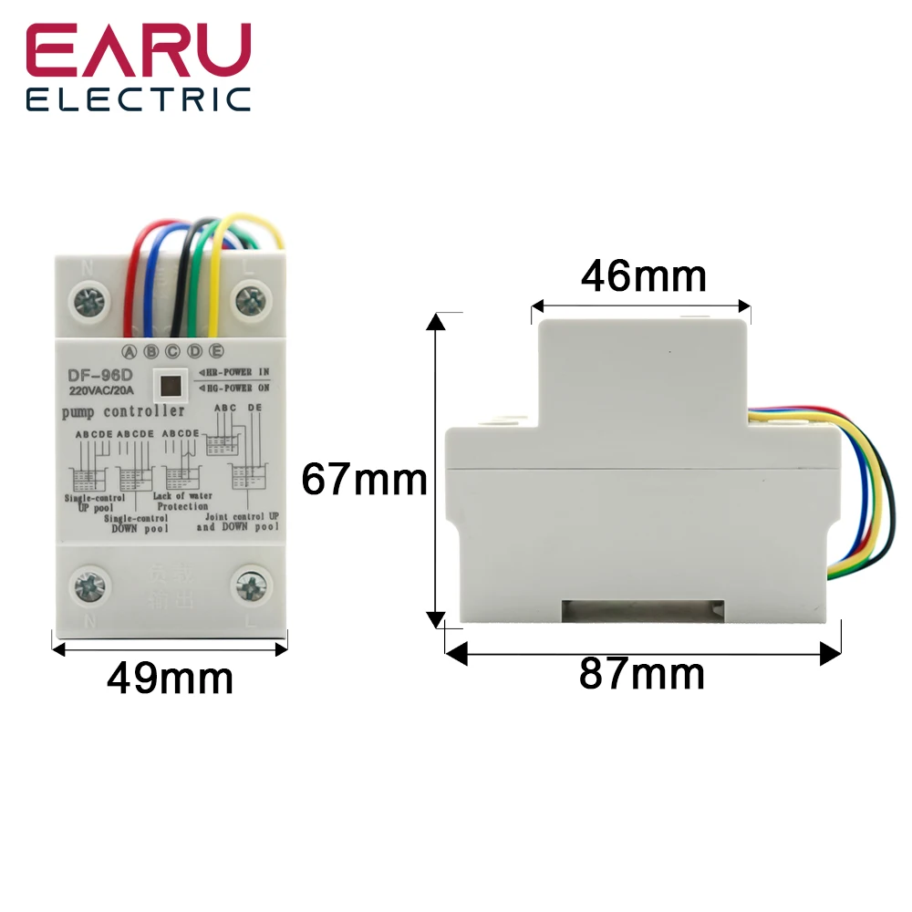 Imagem -02 - Interruptor de Controlador de Nível de Água Tanque de Água Sensor de Detecção de Nível Líquido Controlador de Bomba 2m Fios 20a 220v Df-96d Df-96dk