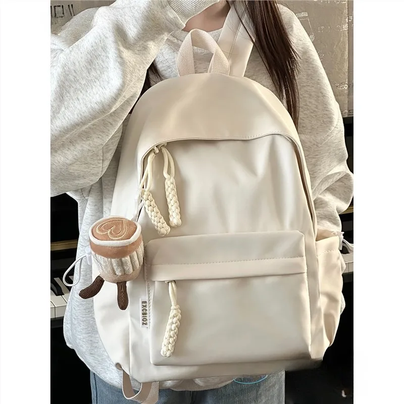 Mochila escolar sencilla y ligera para chica, monederos y bolsos de mano con cremallera de Color sólido, estilo Preppy, dulce y lindo Mori, moda urbana