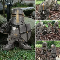 Ritter Gnome Garten Statue Wache Kreuz Templer Zwerg Wache Rüstung Samurai Miniatur europäischen Ritter Harz Garten dekoration